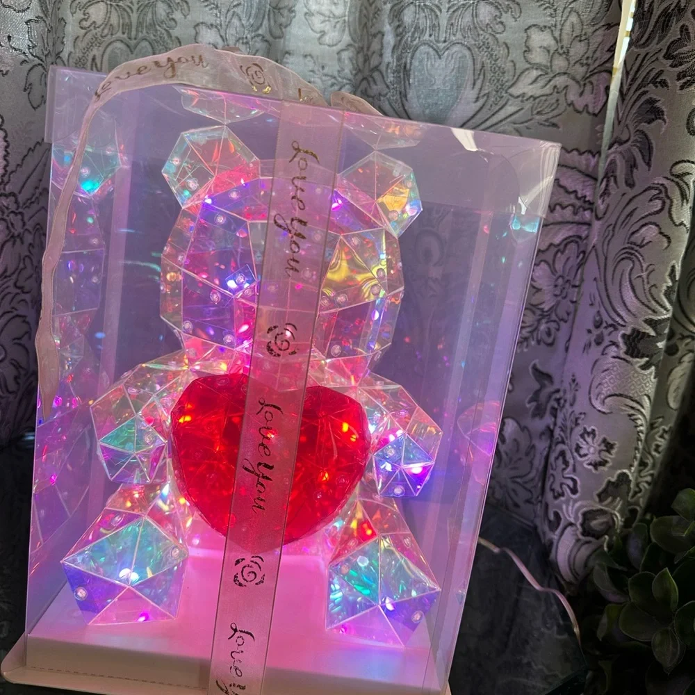 Luminous Glow Holographic Iridescent 12”Teddy Bear LED Light Gift Box